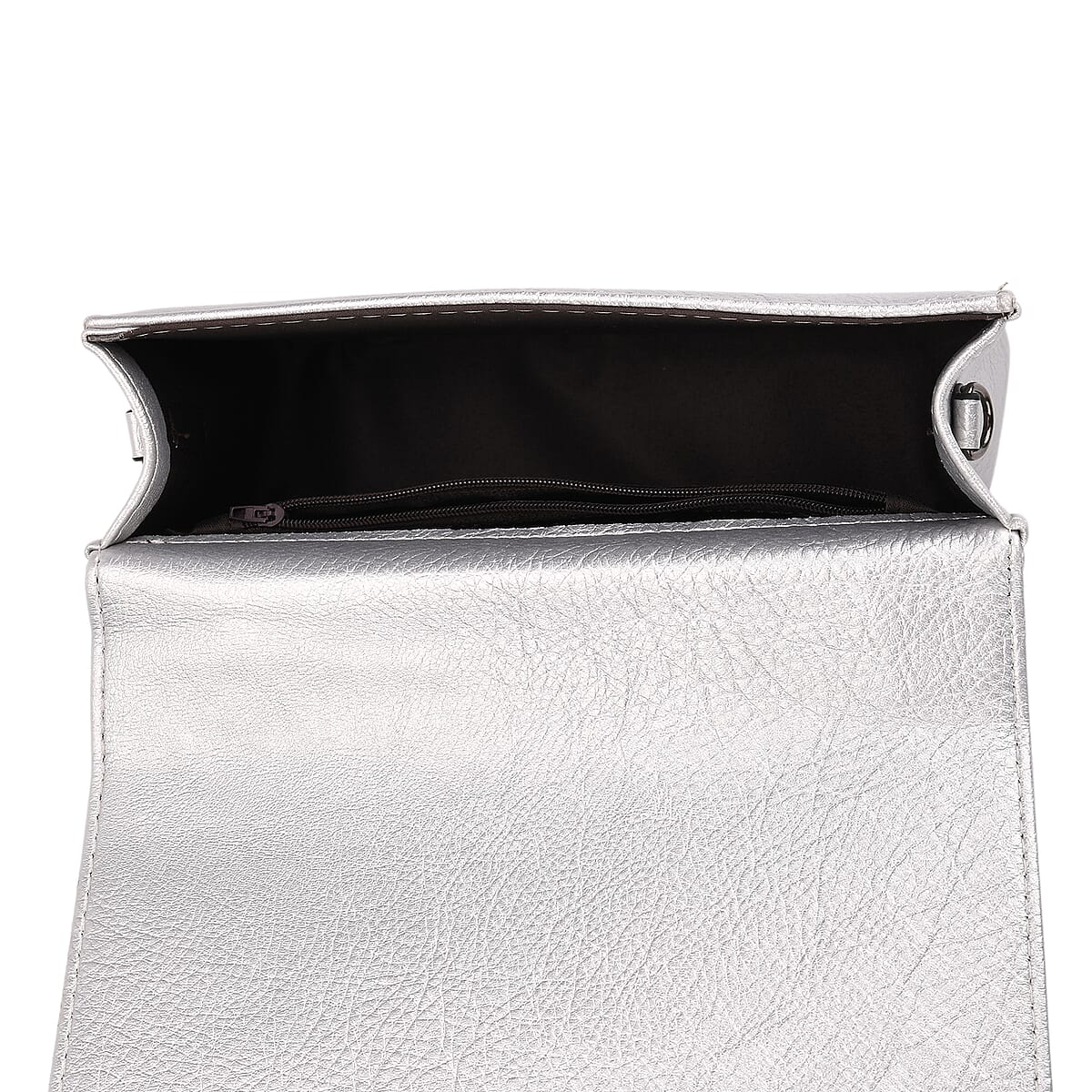 Silver Faux Leather Crossbody Bag with Shoulder Strap and Card Holder image number 5