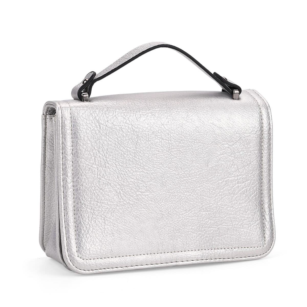Silver Faux Leather Crossbody Bag with Shoulder Strap and Card Holder image number 6