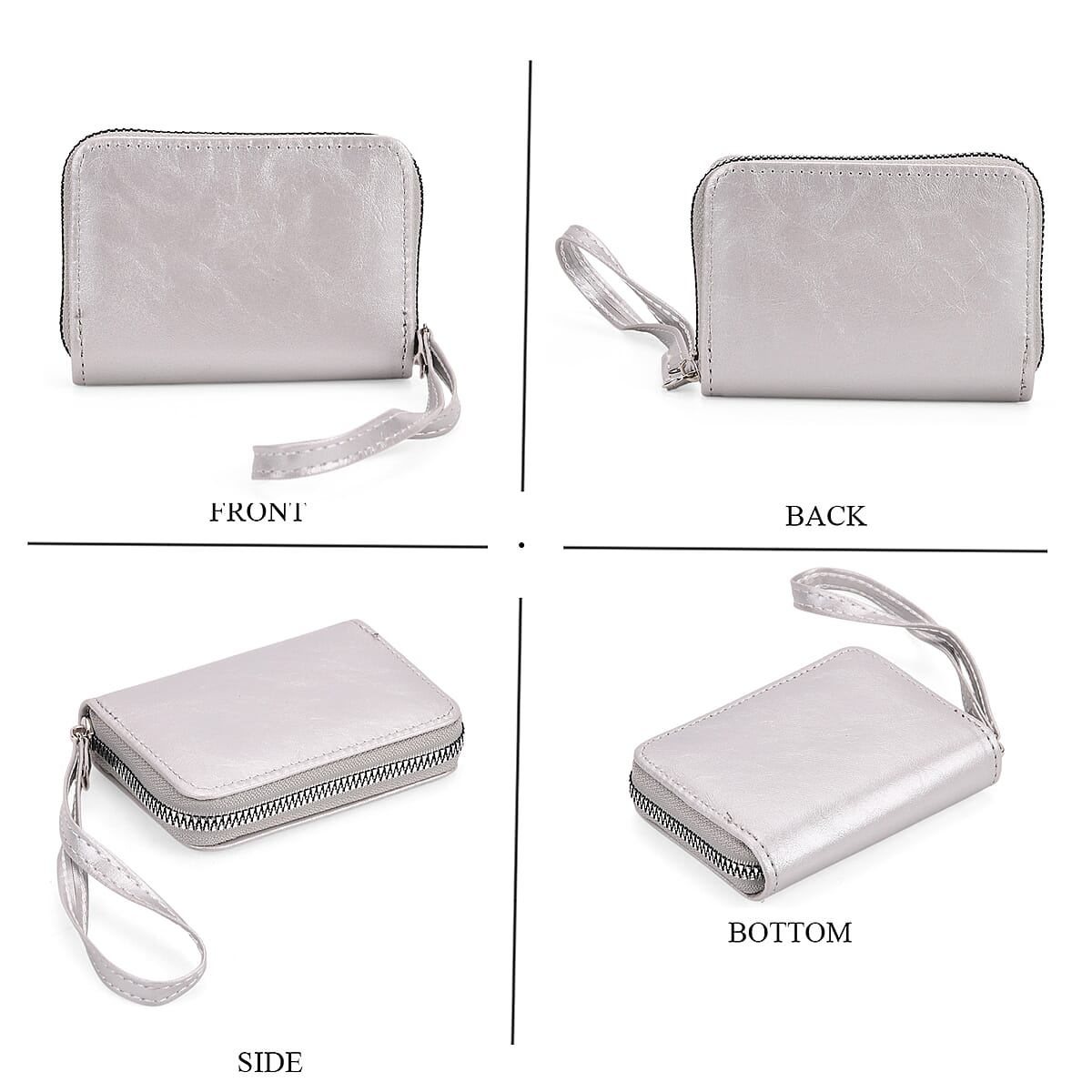 Silver Faux Leather Crossbody Bag with Shoulder Strap and Card Holder image number 7