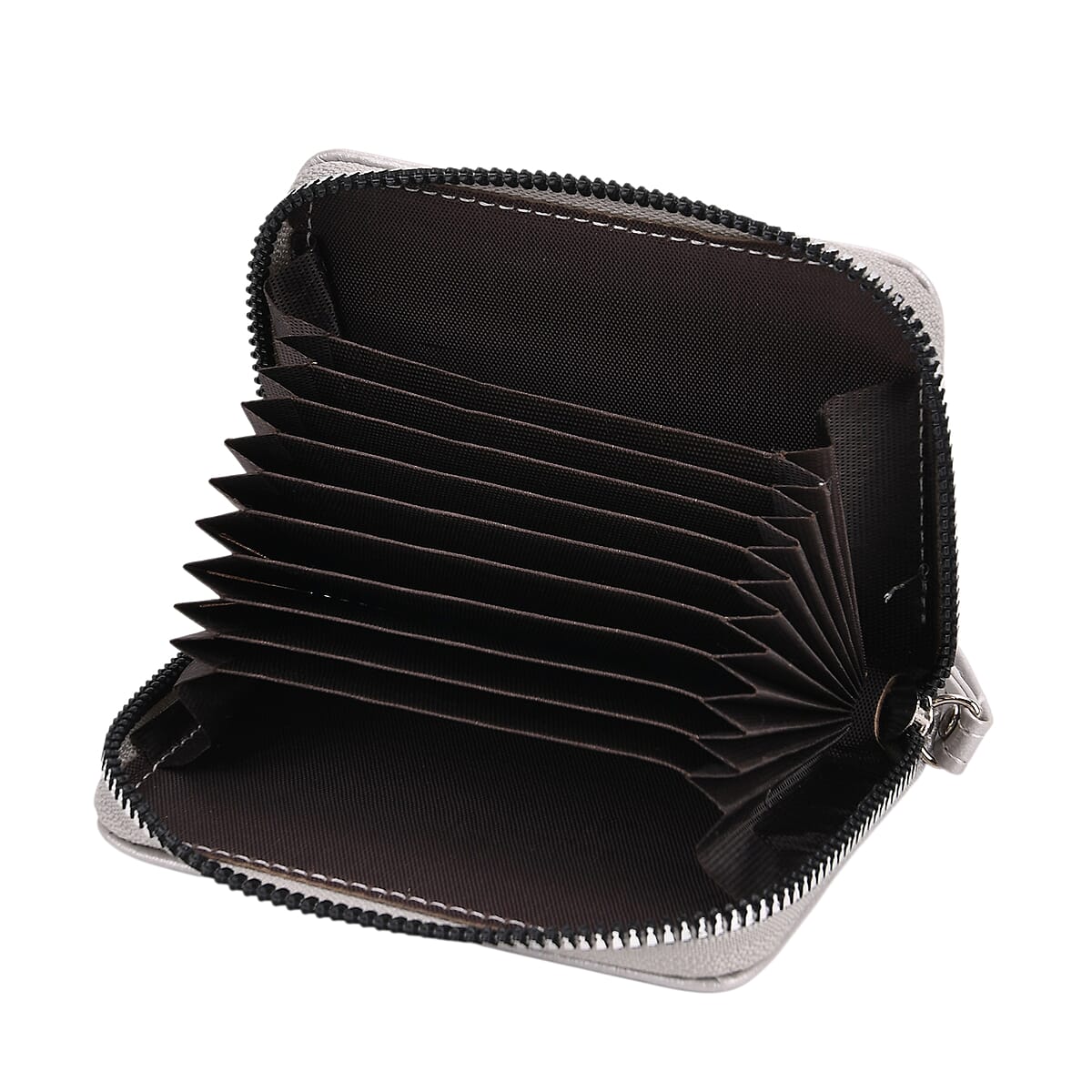 Silver Faux Leather Crossbody Bag with Shoulder Strap and Card Holder image number 8