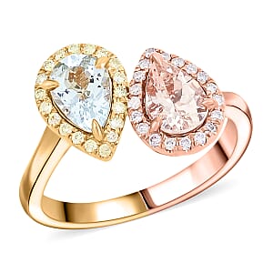 Modani Aquamarine, Morganite and Natural Pink and Yellow Diamond 1.00 ctw Ring in 14K Yellow and Rose Gold (Size 10.0)