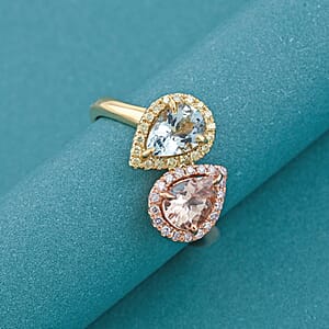 Modani  Aquamarine, Morganite, Natural Pink and Yellow Diamond Ring in 14K Yellow and Rose Gold 1.00 ctw (Size 10.0)