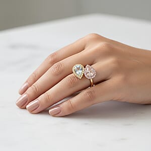Modani  Aquamarine, Morganite, Natural Pink and Yellow Diamond Ring in 14K Yellow and Rose Gold 1.00 ctw (Size 10.0)