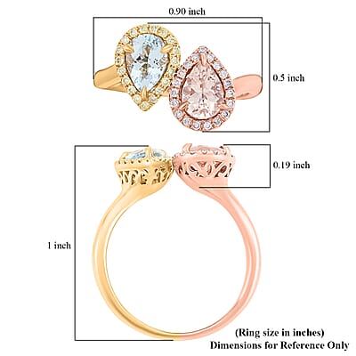 Modani  Aquamarine, Morganite, Natural Pink and Yellow Diamond Ring in 14K Yellow and Rose Gold 1.00 ctw (Size 10.0)