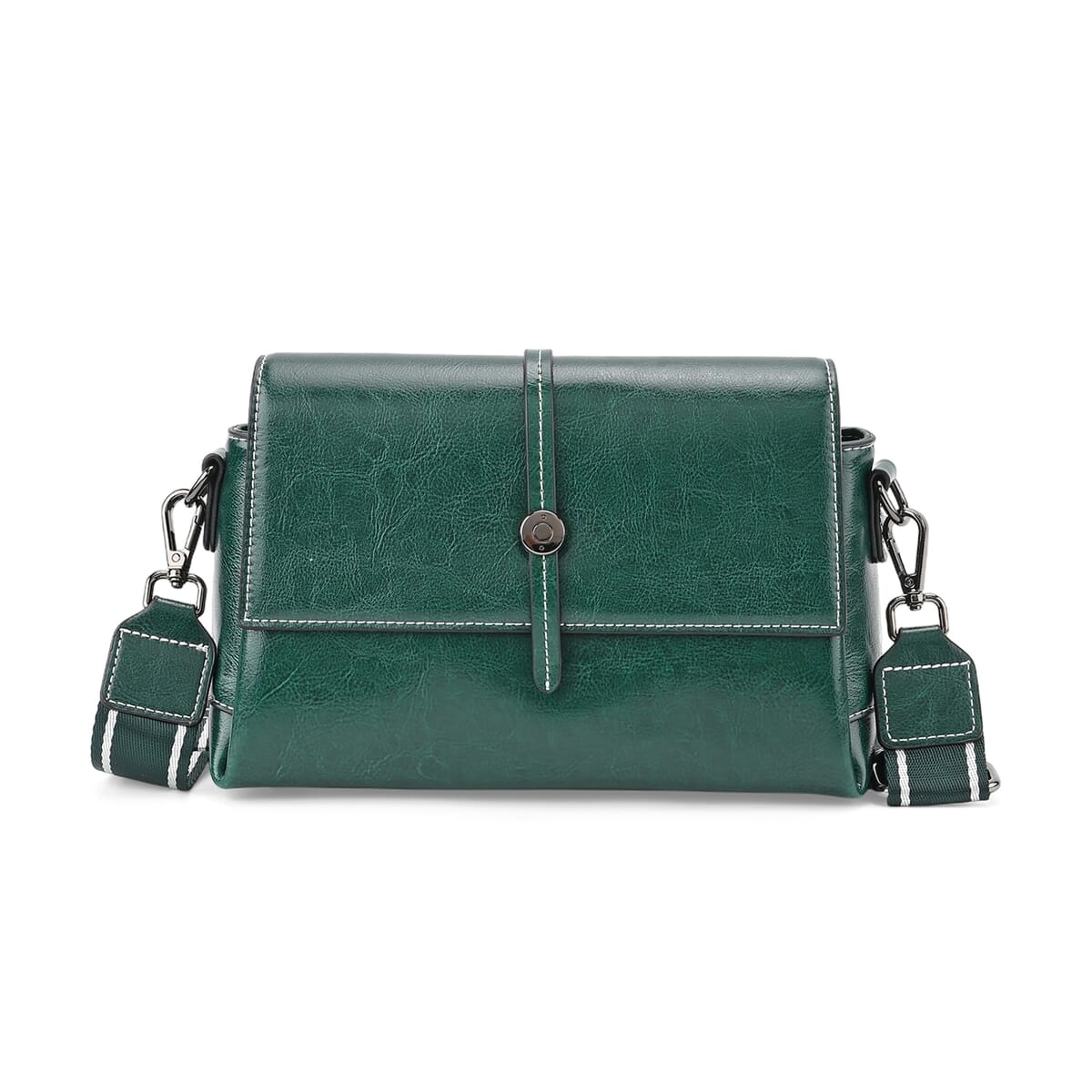 Closeout Deal Green Genuine Leather Flap Over Crossbody Bag with 2 Shoulder Strap image number 0