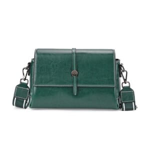 Closeout Deal Green Genuine Leather Flap Over Crossbody Bag with 2 Shoulder Strap