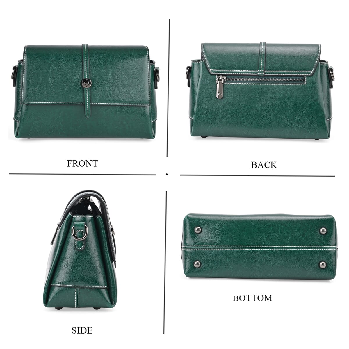 Closeout Deal Green Genuine Leather Flap Over Crossbody Bag with 2 Shoulder Strap image number 3