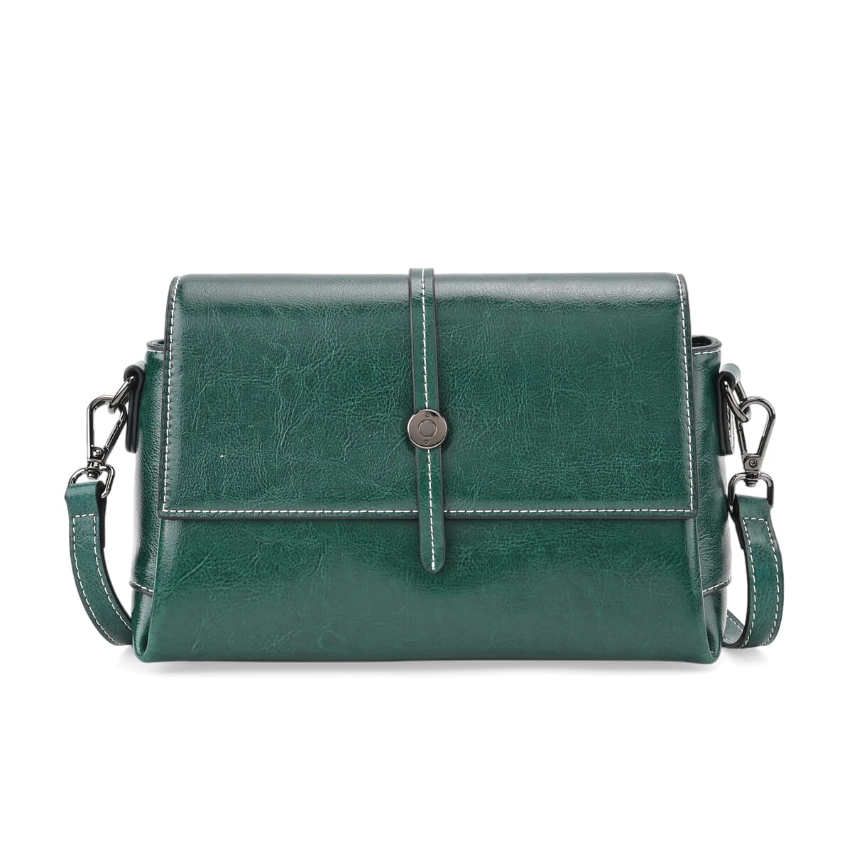Closeout Deal Green Genuine Leather Flap Over Crossbody Bag with 2 Shoulder Strap image number 4