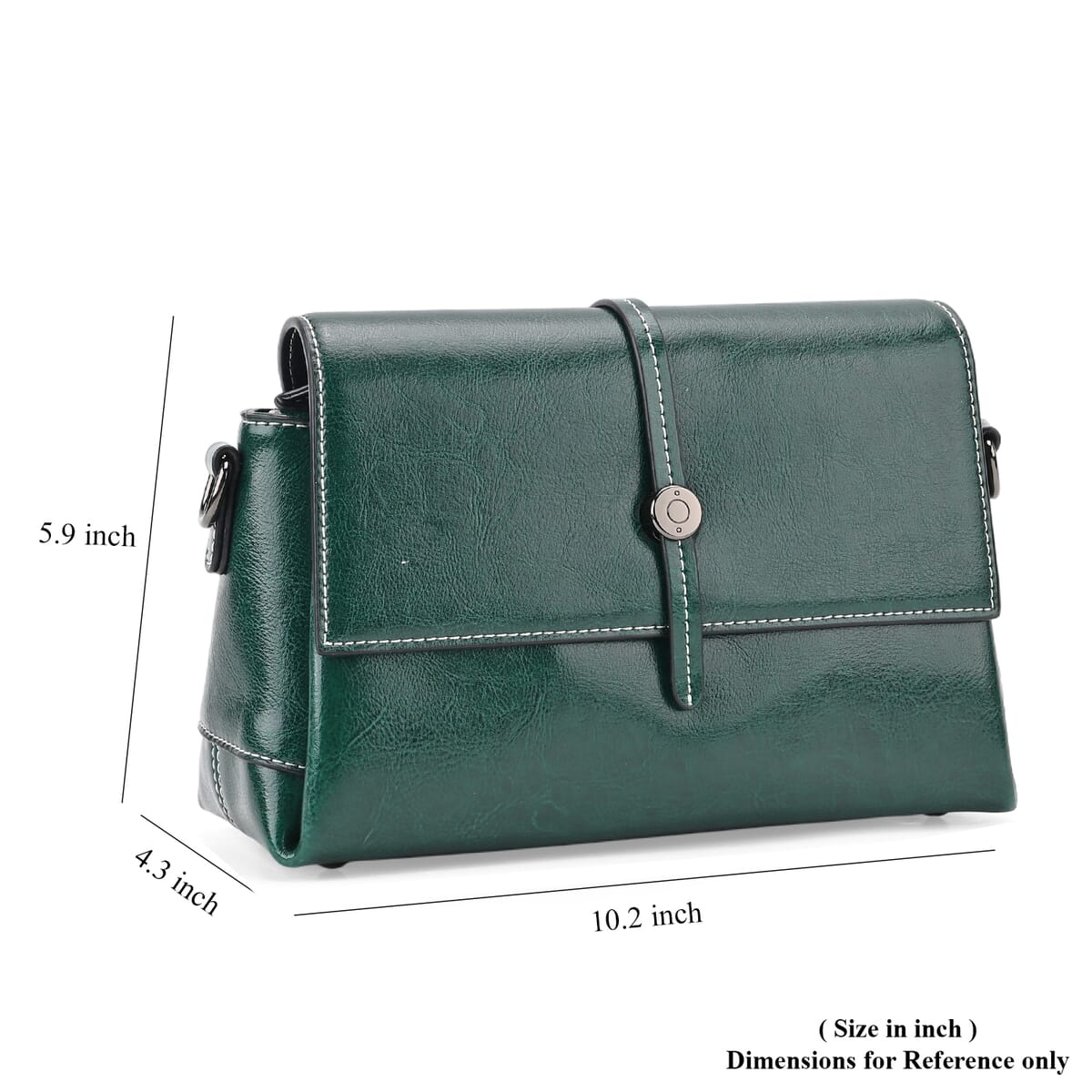 Closeout Deal Green Genuine Leather Flap Over Crossbody Bag with 2 Shoulder Strap image number 7