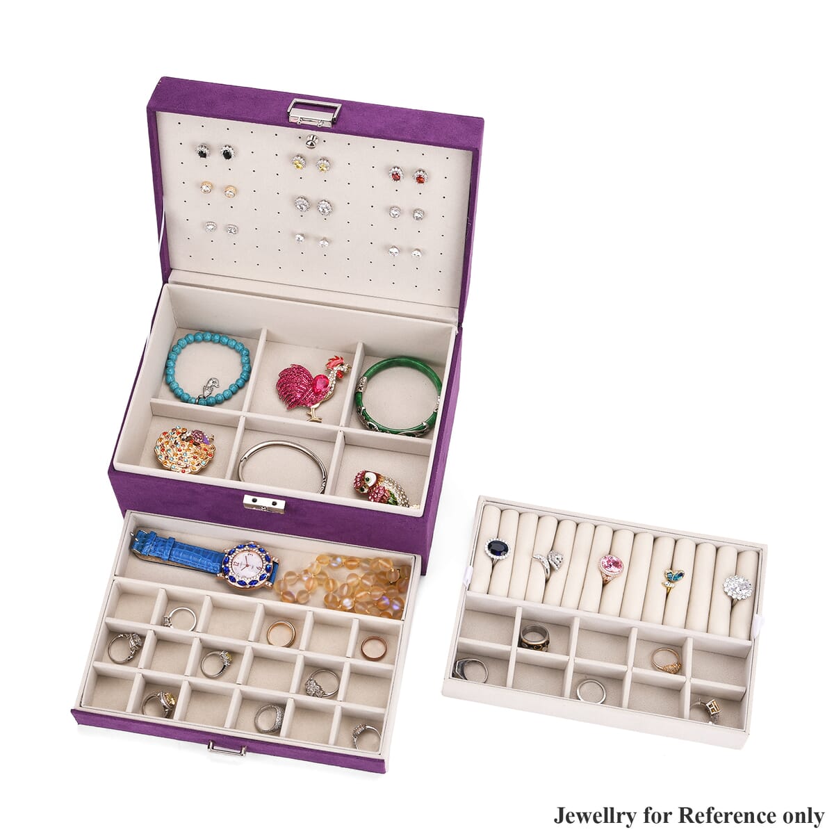 Purple Anti Tarnish 4 Layer Velvet and MDF Jewelry Box (9.4“x6.7“x5.6“) image number 0