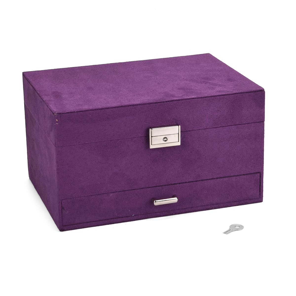 Purple Anti Tarnish 4 Layer Velvet and MDF Jewelry Box (9.4“x6.7“x5.6“) image number 1