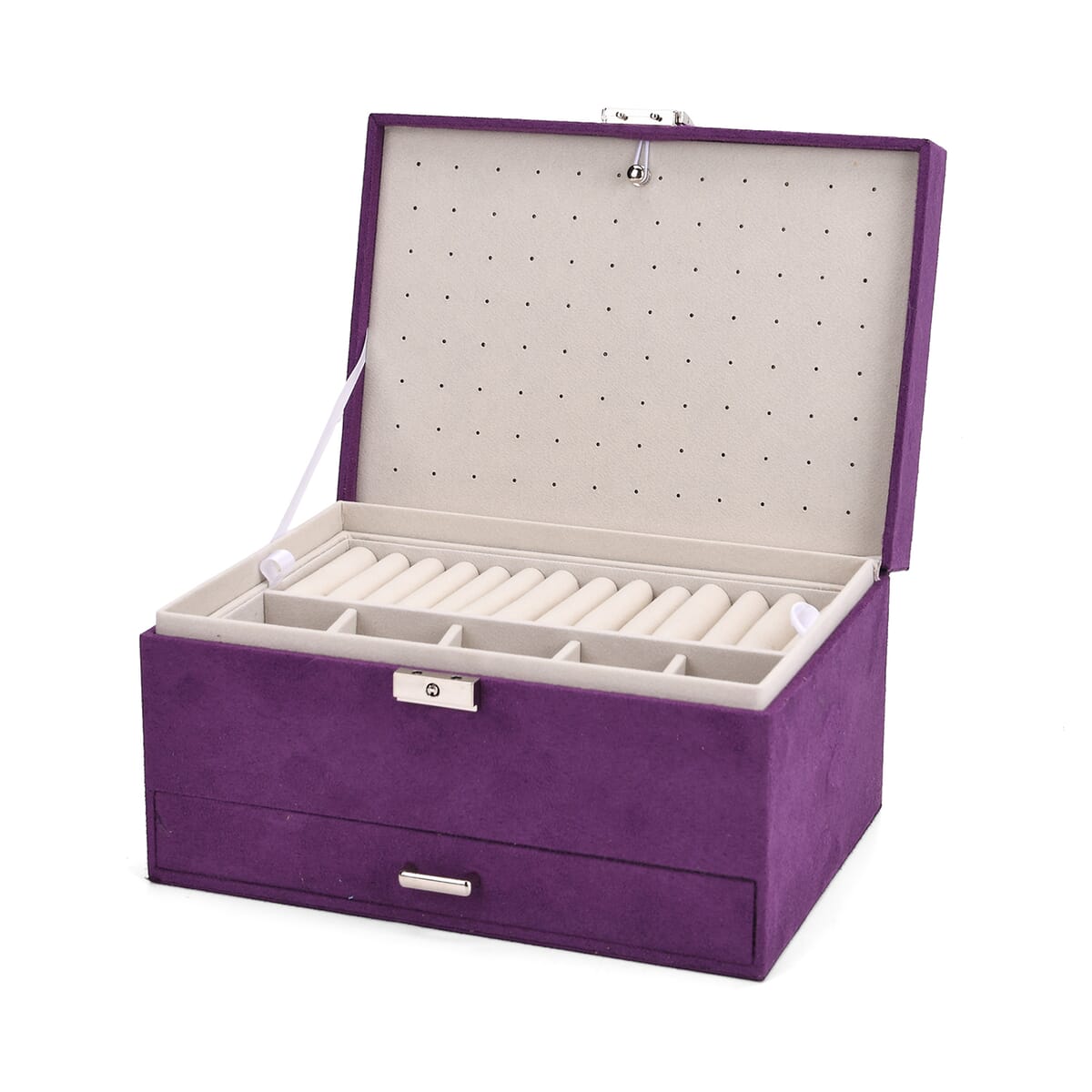 Purple Anti Tarnish 4 Layer Velvet and MDF Jewelry Box (9.4“x6.7“x5.6“) image number 5