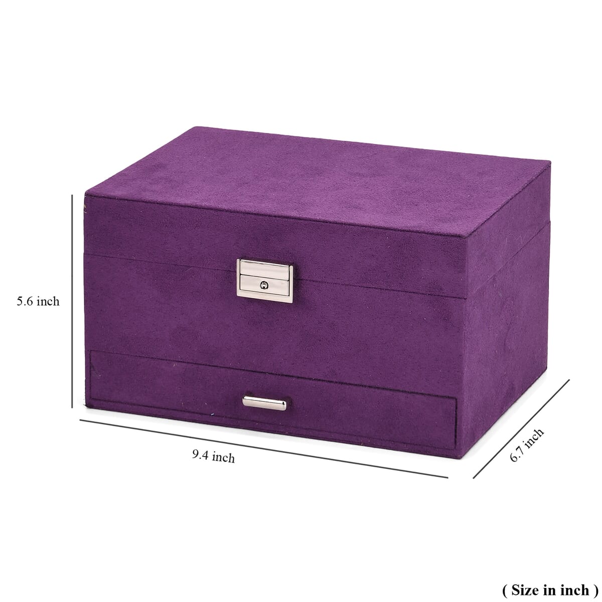 Purple Anti Tarnish 4 Layer Velvet and MDF Jewelry Box (9.4“x6.7“x5.6“) image number 9