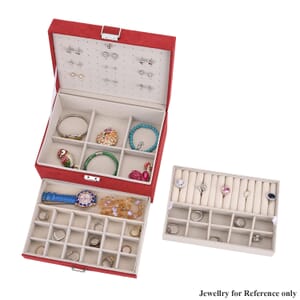 Wine Red Anti Tarnish 4 Layer Velvet and MDF Jewelry Box (9.4“x6.7“x5.6“)