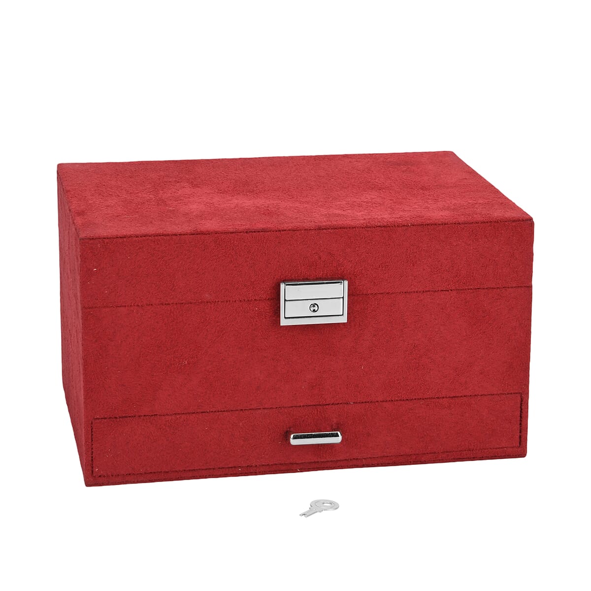 Wine Red Anti Tarnish 4 Layer Velvet and MDF Jewelry Box (9.4“x6.7“x5.6“) image number 1