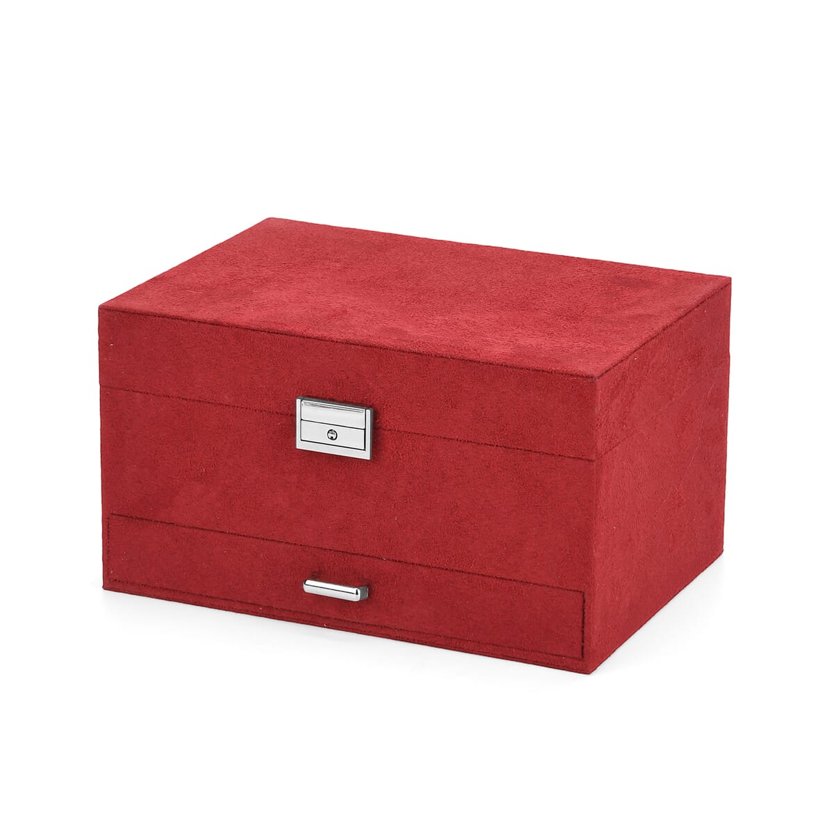 Wine Red Anti Tarnish 4 Layer Velvet and MDF Jewelry Box (9.4“x6.7“x5.6“) image number 2