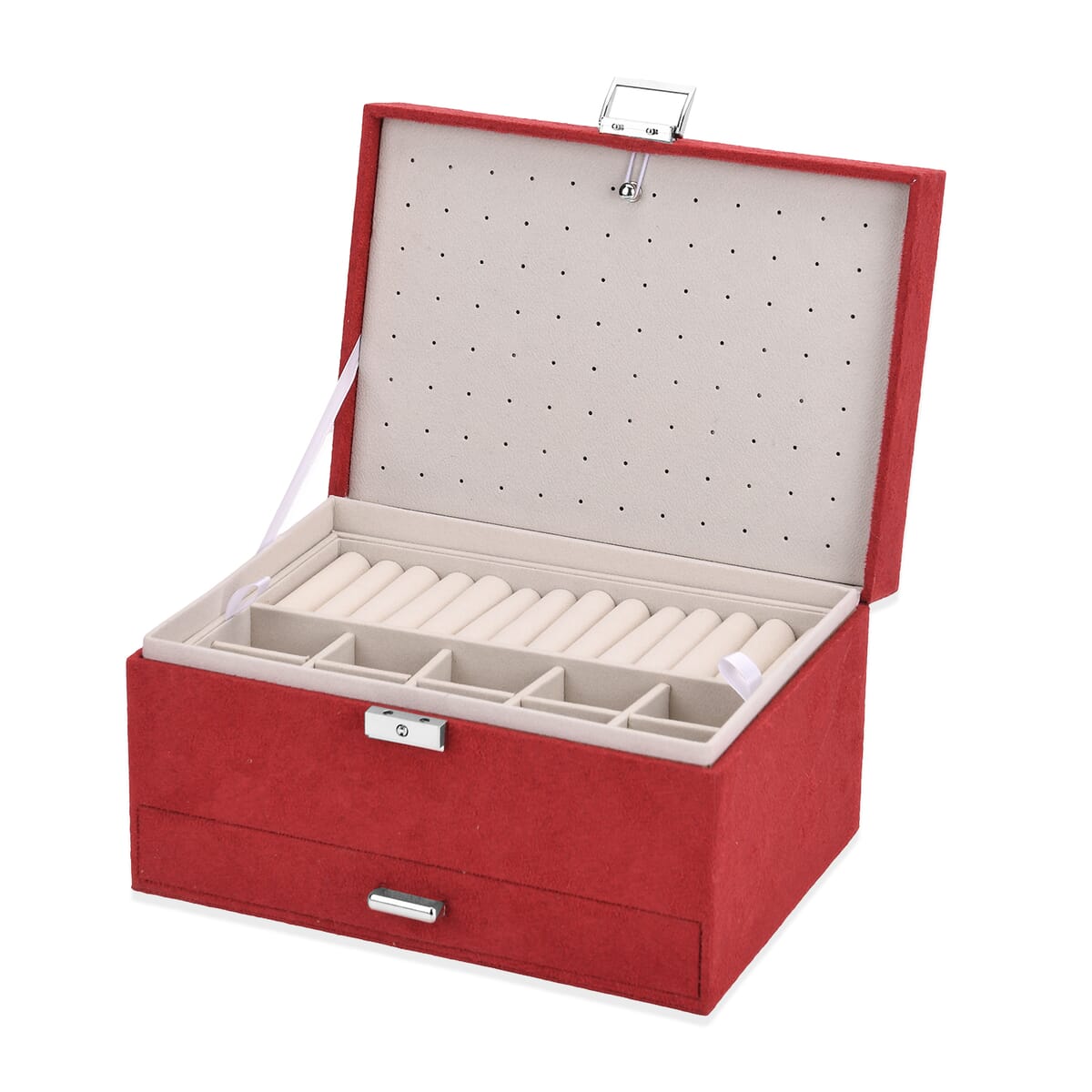 Wine Red Anti Tarnish 4 Layer Velvet and MDF Jewelry Box (9.4“x6.7“x5.6“) image number 5