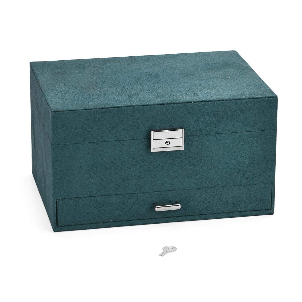 Olive Green Anti Tarnish 4 Layer Velvet and MDF Jewelry Box (9.4“x6.7“x5.6“) image number 1