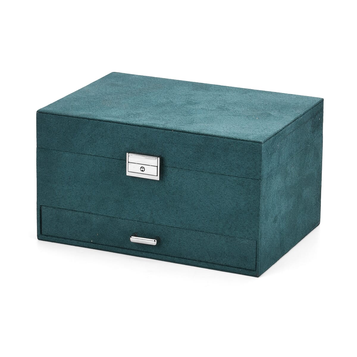 Olive Green Anti Tarnish 4 Layer Velvet and MDF Jewelry Box (9.4“x6.7“x5.6“) image number 2
