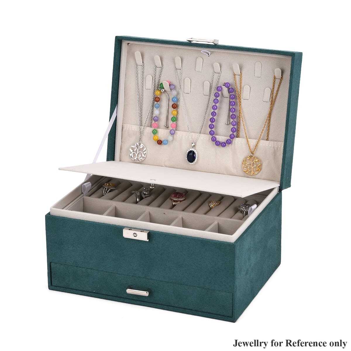 Olive Green Anti Tarnish 4 Layer Velvet and MDF Jewelry Box (9.4“x6.7“x5.6“) image number 4