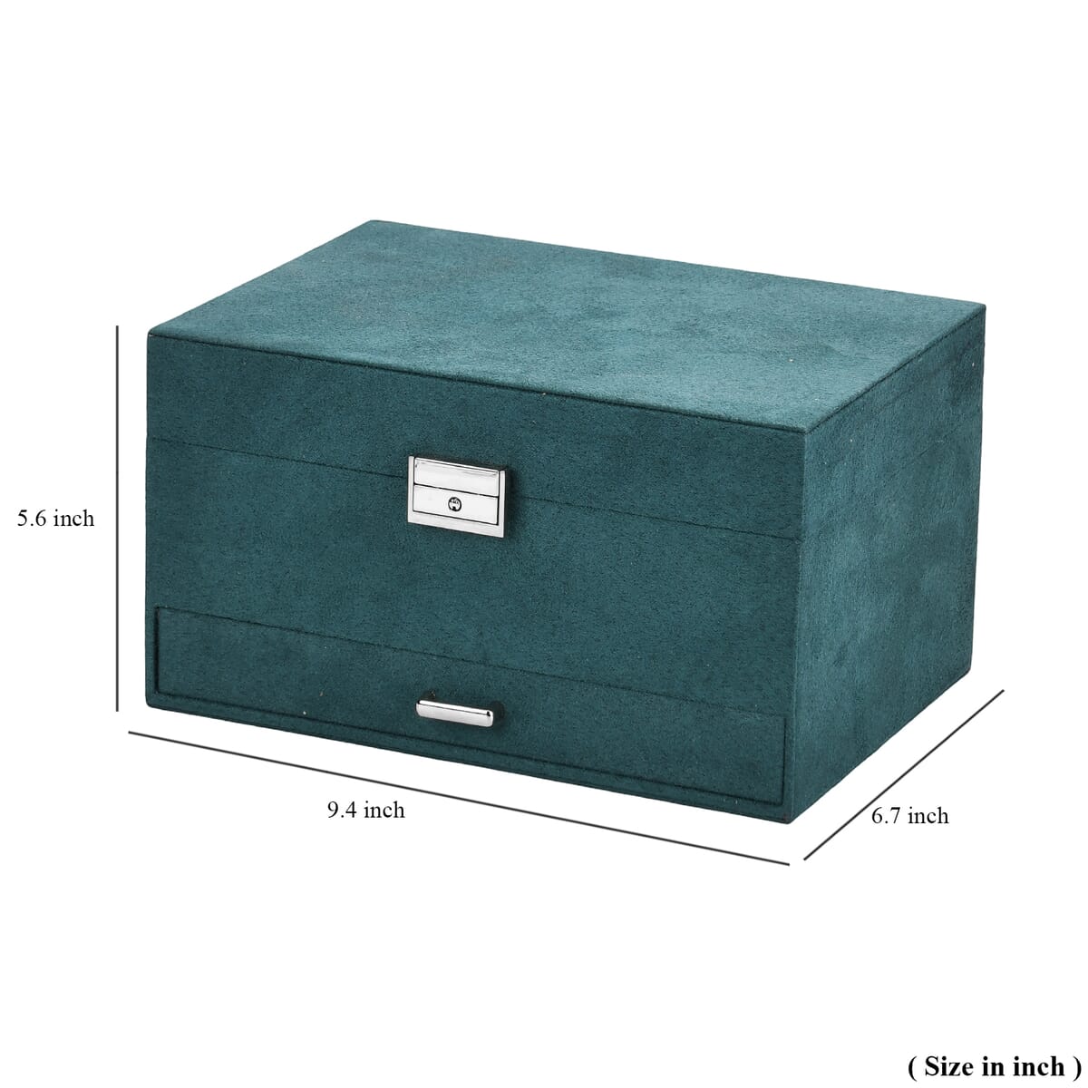 Olive Green Anti Tarnish 4 Layer Velvet and MDF Jewelry Box (9.4“x6.7“x5.6“) image number 9