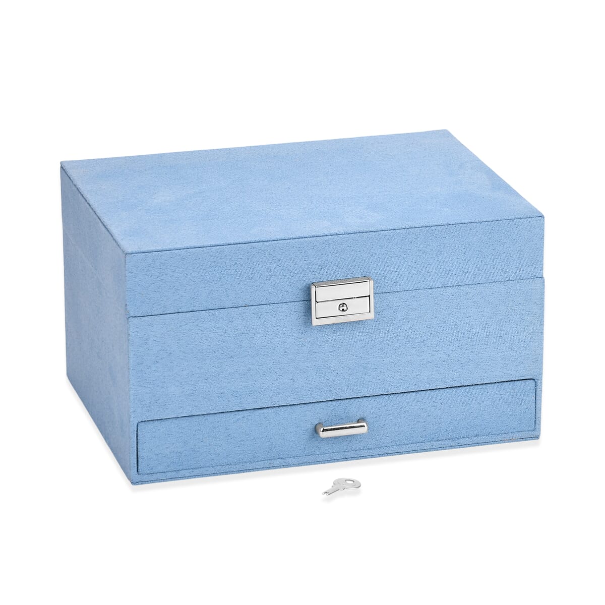 Turquoise Blue Anti Tarnish 4 Layer Velvet and MDF Jewelry Box (9.4“x6.7“x5.6“) image number 1