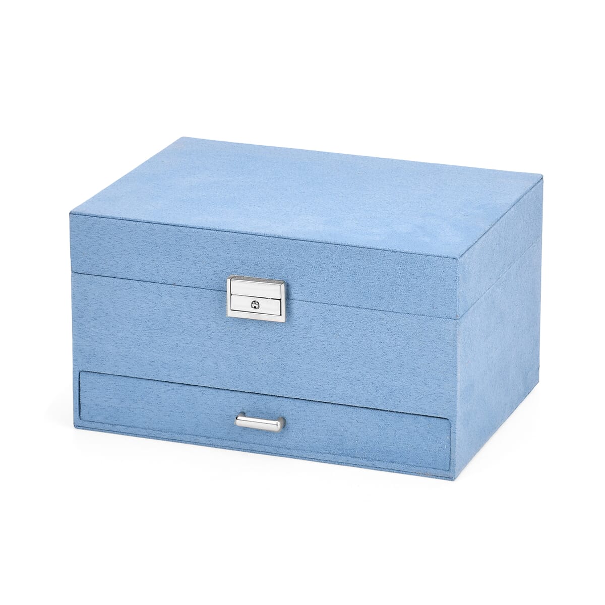 Turquoise Blue Anti Tarnish 4 Layer Velvet and MDF Jewelry Box (9.4“x6.7“x5.6“) image number 2
