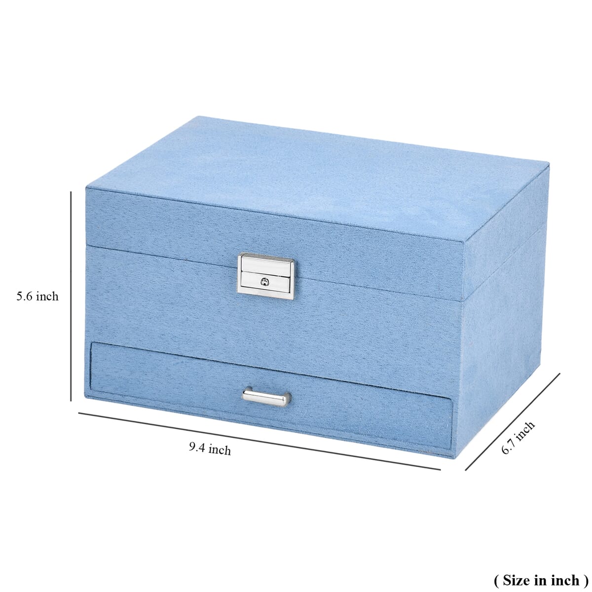 Turquoise Blue Anti Tarnish 4 Layer Velvet and MDF Jewelry Box (9.4“x6.7“x5.6“) image number 9