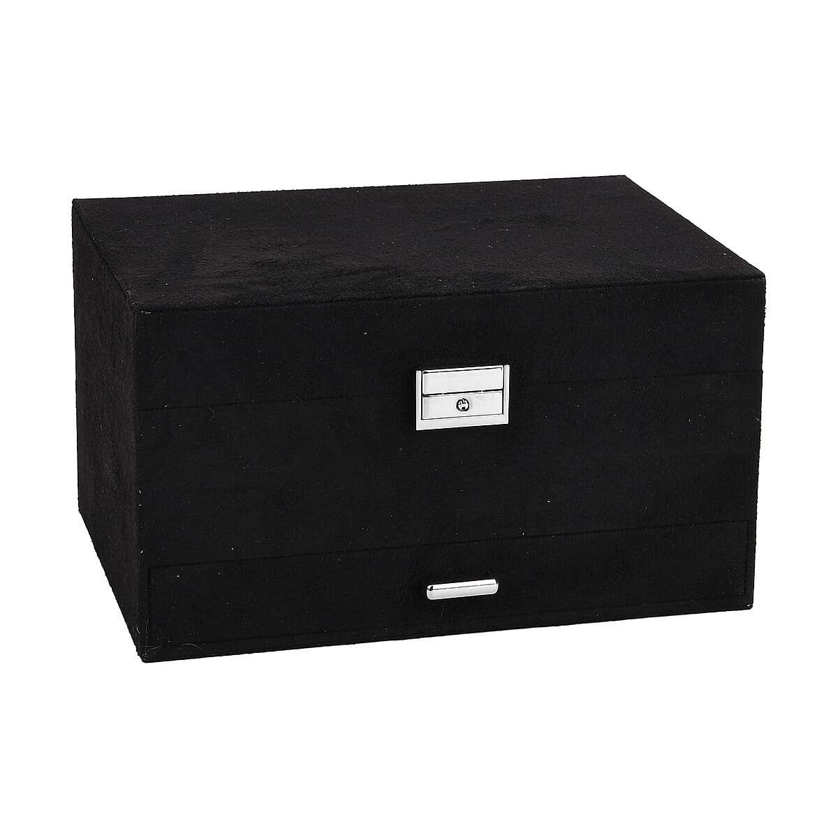 Black Anti Tarnish 4 Layer Velvet and MDF Jewelry Box (9.4“x6.7“x5.6“) image number 1