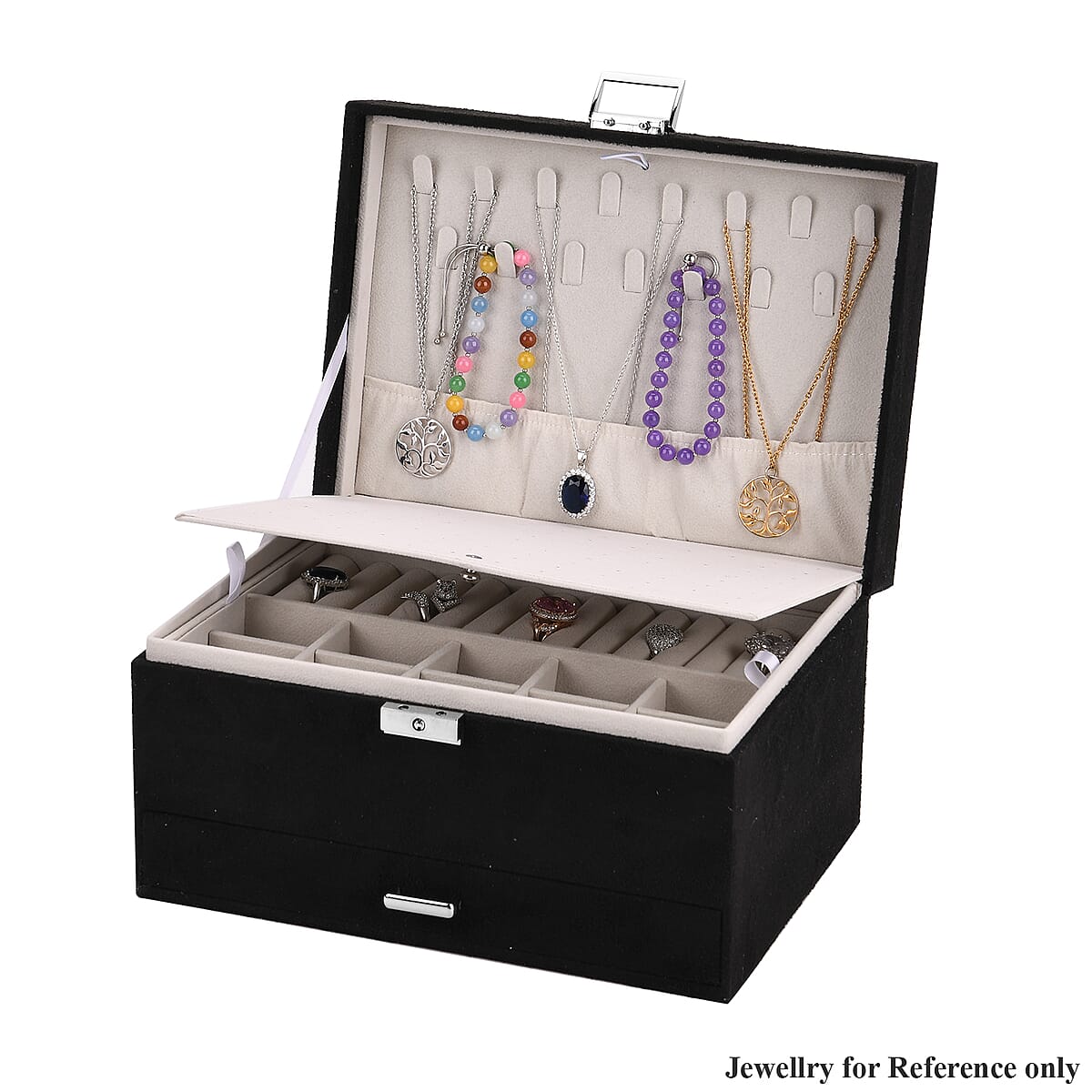 Black Anti Tarnish 4 Layer Velvet and MDF Jewelry Box (9.4“x6.7“x5.6“) image number 4