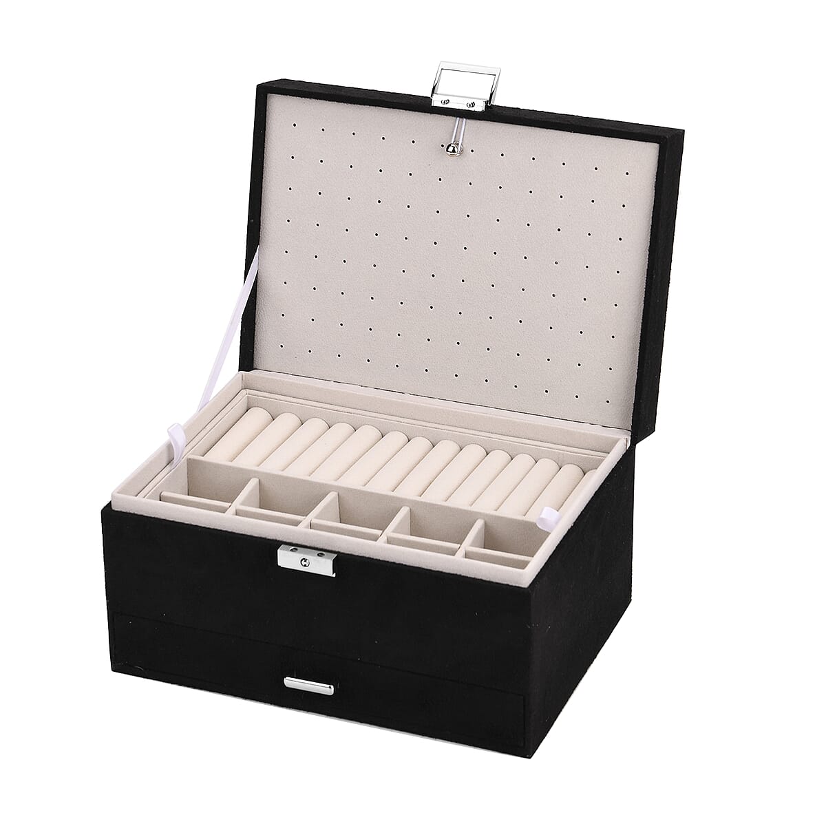 Black Anti Tarnish 4 Layer Velvet and MDF Jewelry Box (9.4“x6.7“x5.6“) image number 5