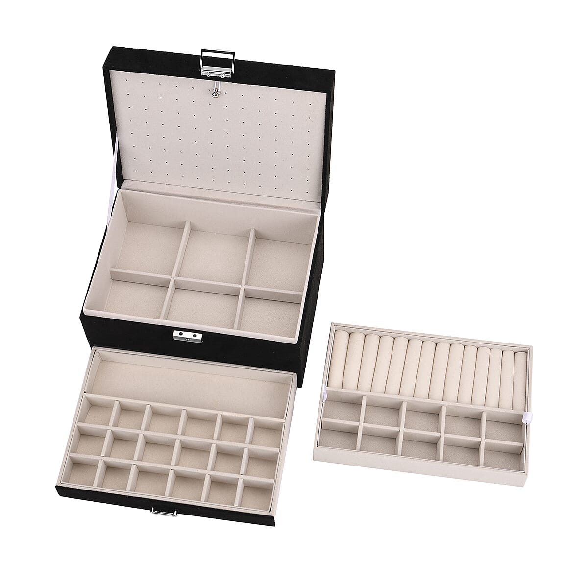 Black Anti Tarnish 4 Layer Velvet and MDF Jewelry Box (9.4“x6.7“x5.6“) image number 7