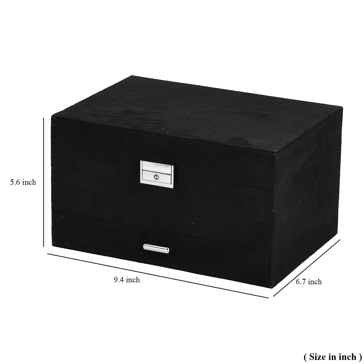 Black Anti Tarnish 4 Layer Velvet and MDF Jewelry Box (9.4“x6.7“x5.6“) image number 9