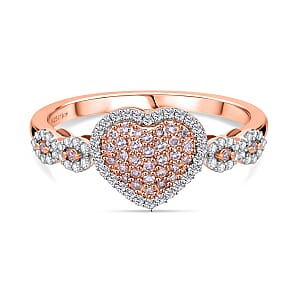 Natural Pink and White Diamond 0.50 ctw Heart Ring in Vermeil RG Over Sterling Silver (Size 7.0) 