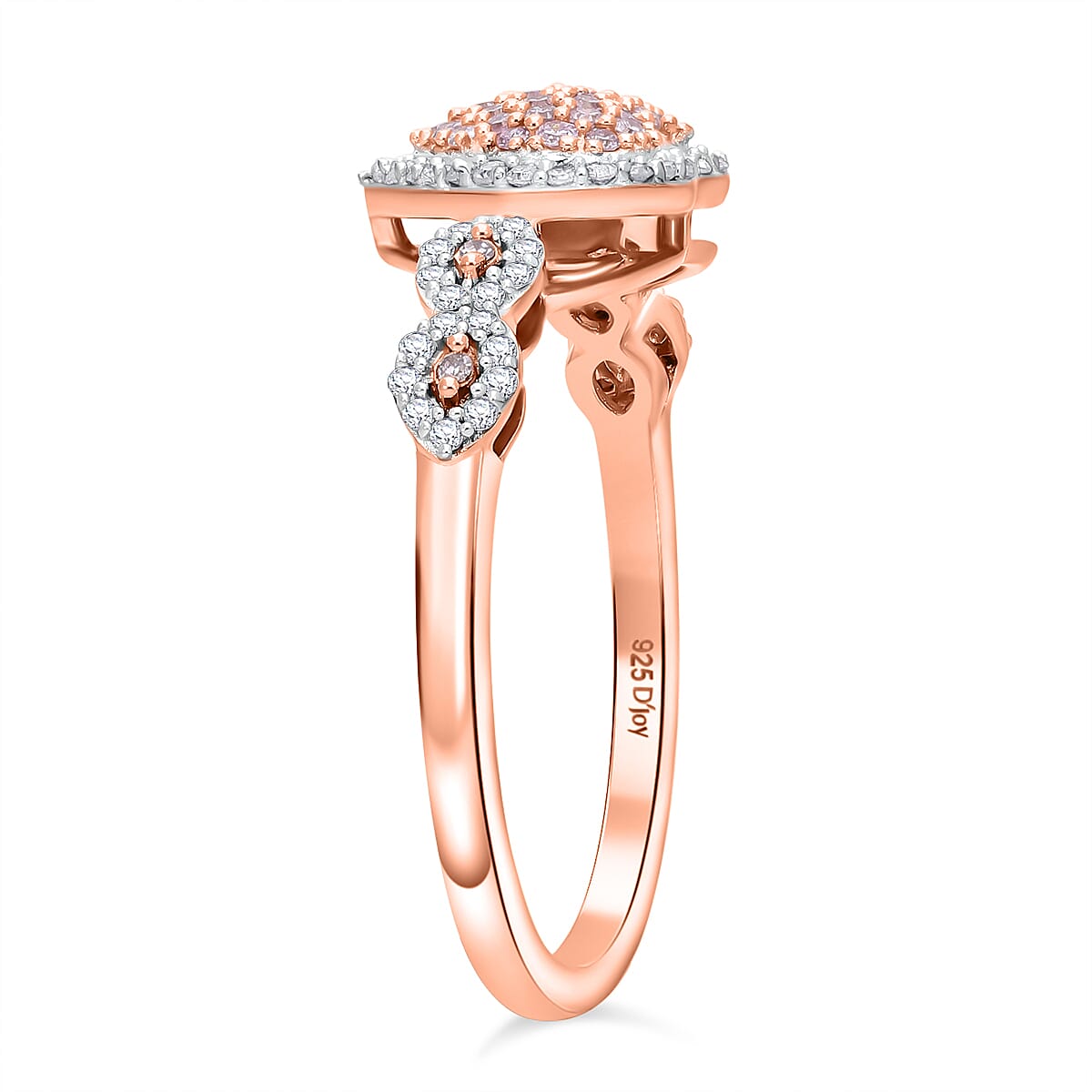 Natural Pink and White Diamond 0.50 ctw Heart Ring in Vermeil RG Over Sterling Silver (Size 7.0)  image number 2