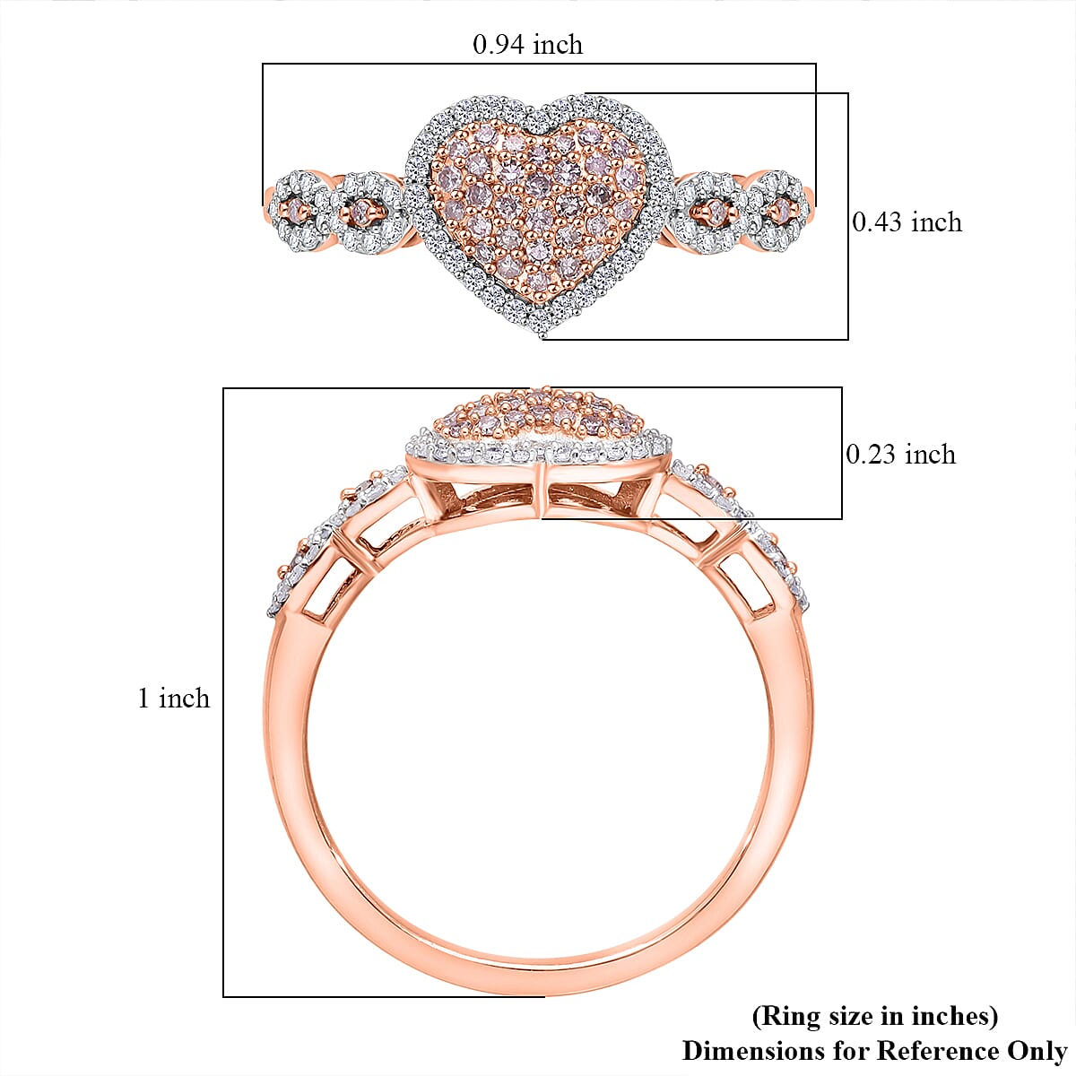 Natural Pink and White Diamond 0.50 ctw Heart Ring in Vermeil RG Over Sterling Silver (Size 7.0)  image number 4