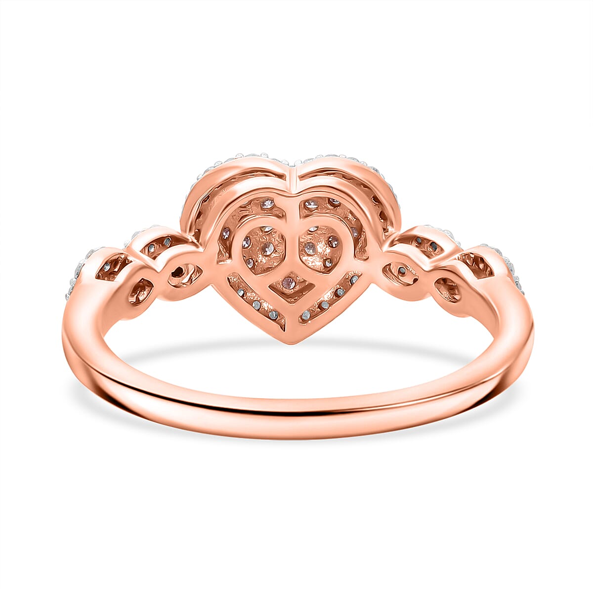 Natural Pink and White Diamond 0.50 ctw Heart Ring in Vermeil RG Over Sterling Silver (Size 9.0)  image number 3