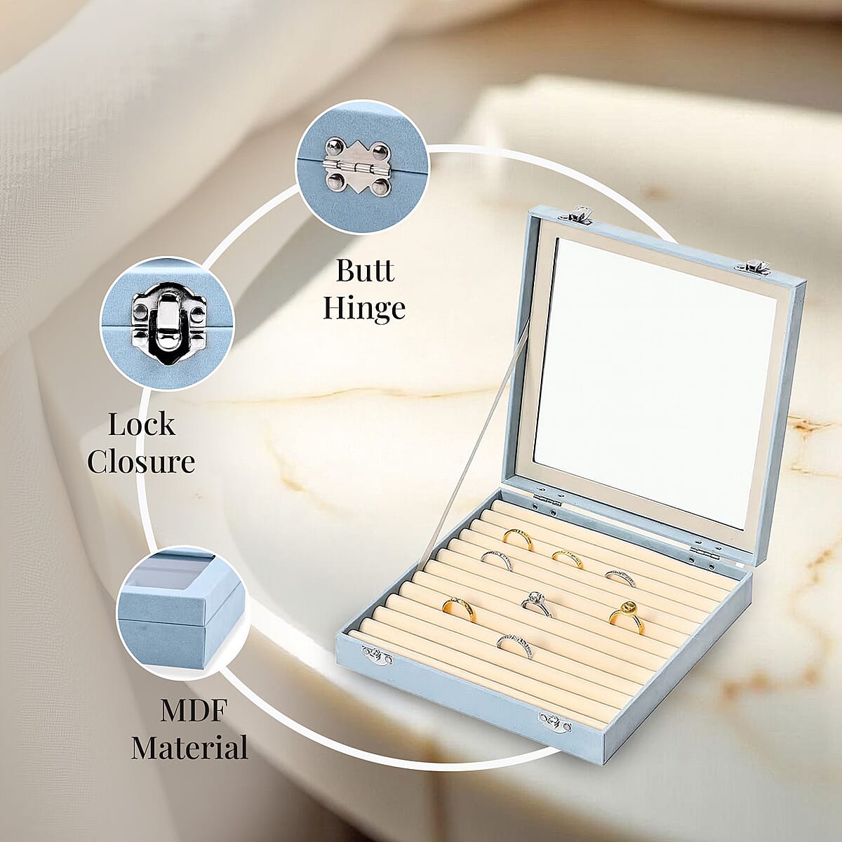 Turquoise Square Velvet Ring Box with Clear Glass Window image number 3