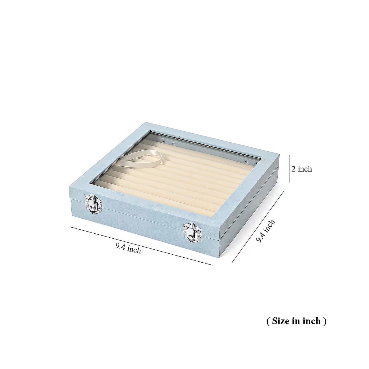 Turquoise Square Velvet Ring Box with Clear Glass Window image number 5