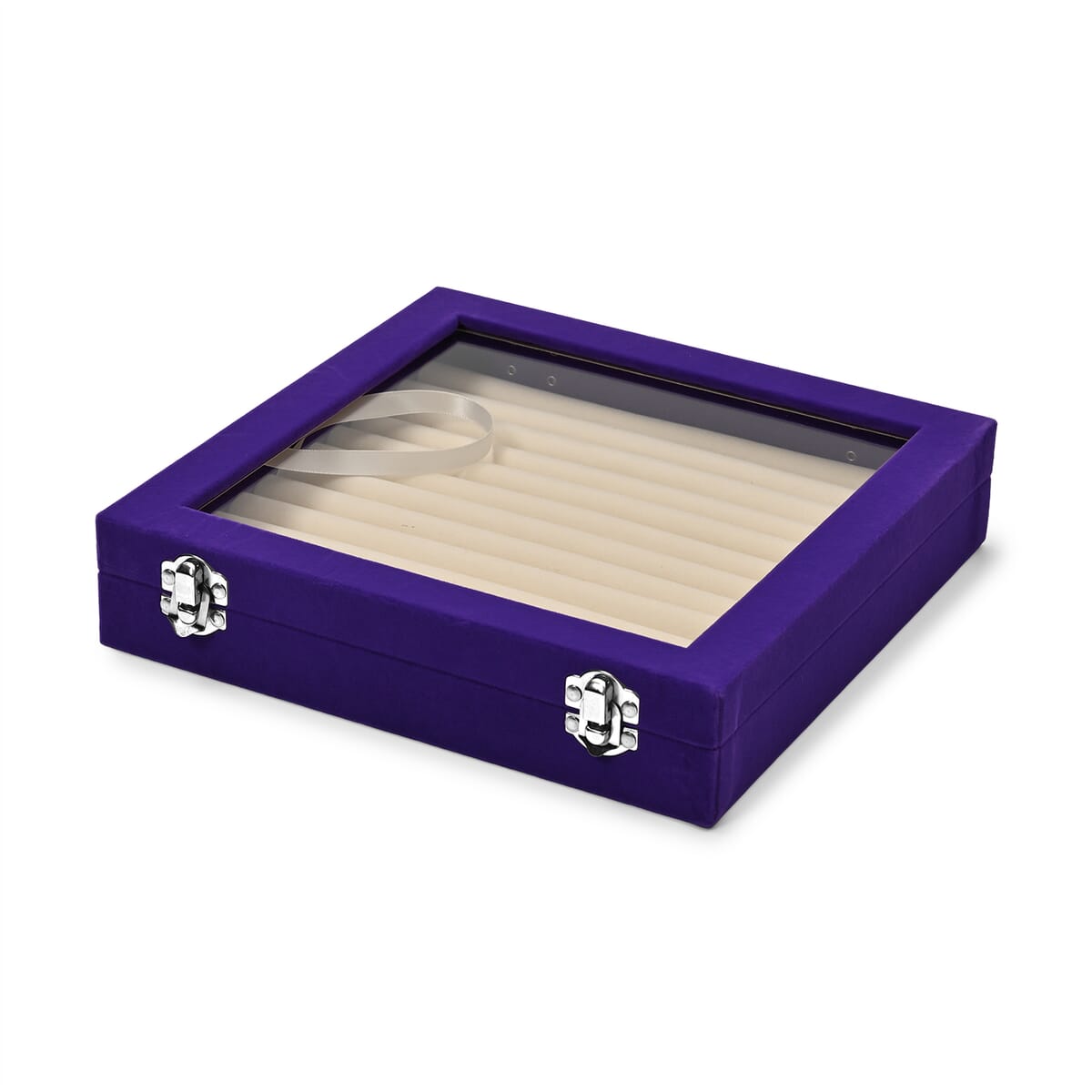 Purple Square Velvet Ring Box with Clear Glass Window image number 0