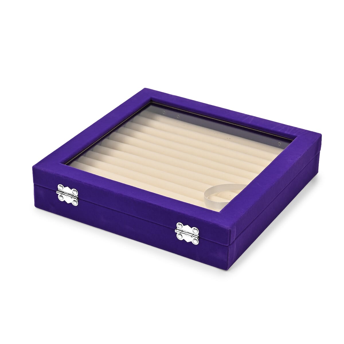 Purple Square Velvet Ring Box with Clear Glass Window image number 1