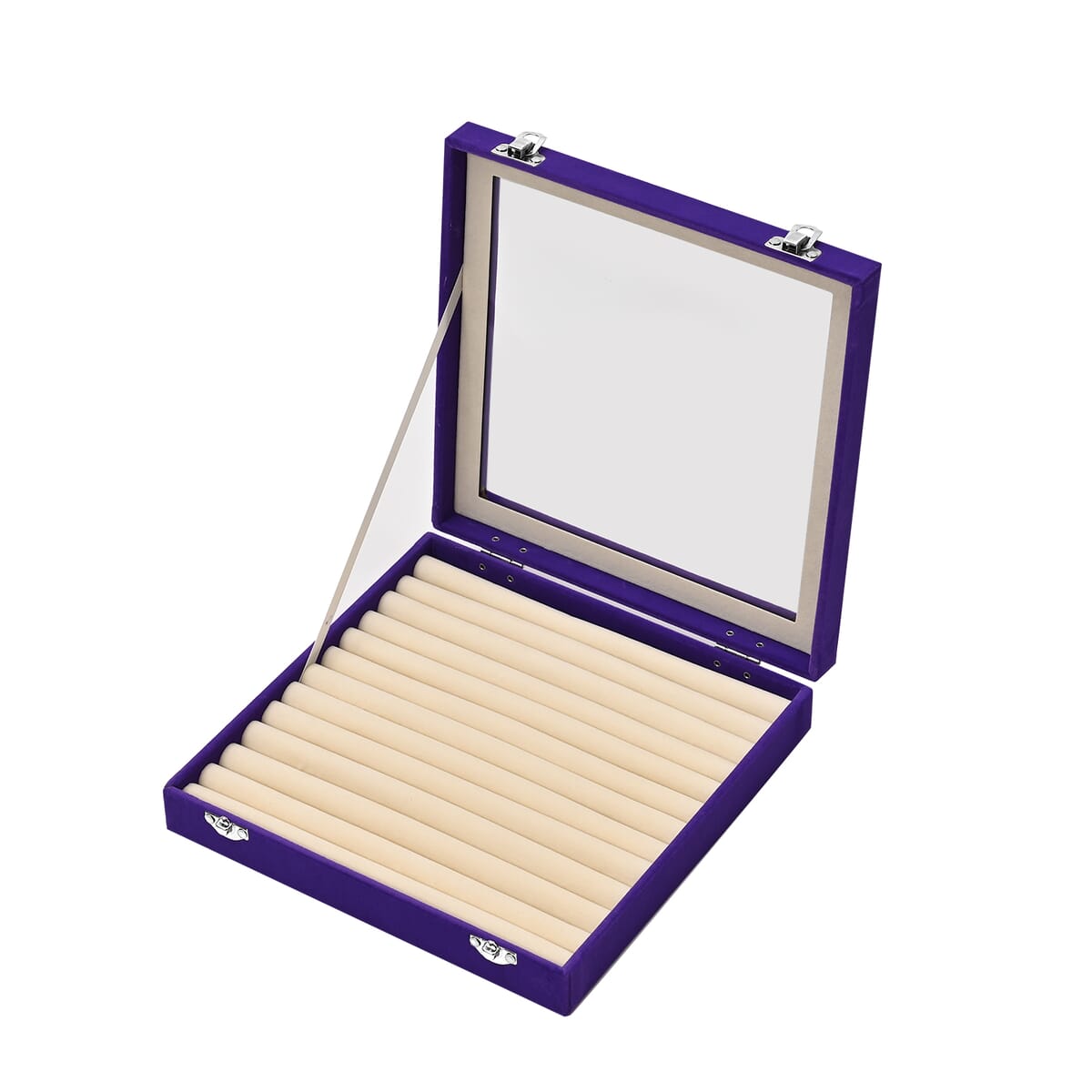 Purple Square Velvet Ring Box with Clear Glass Window image number 2