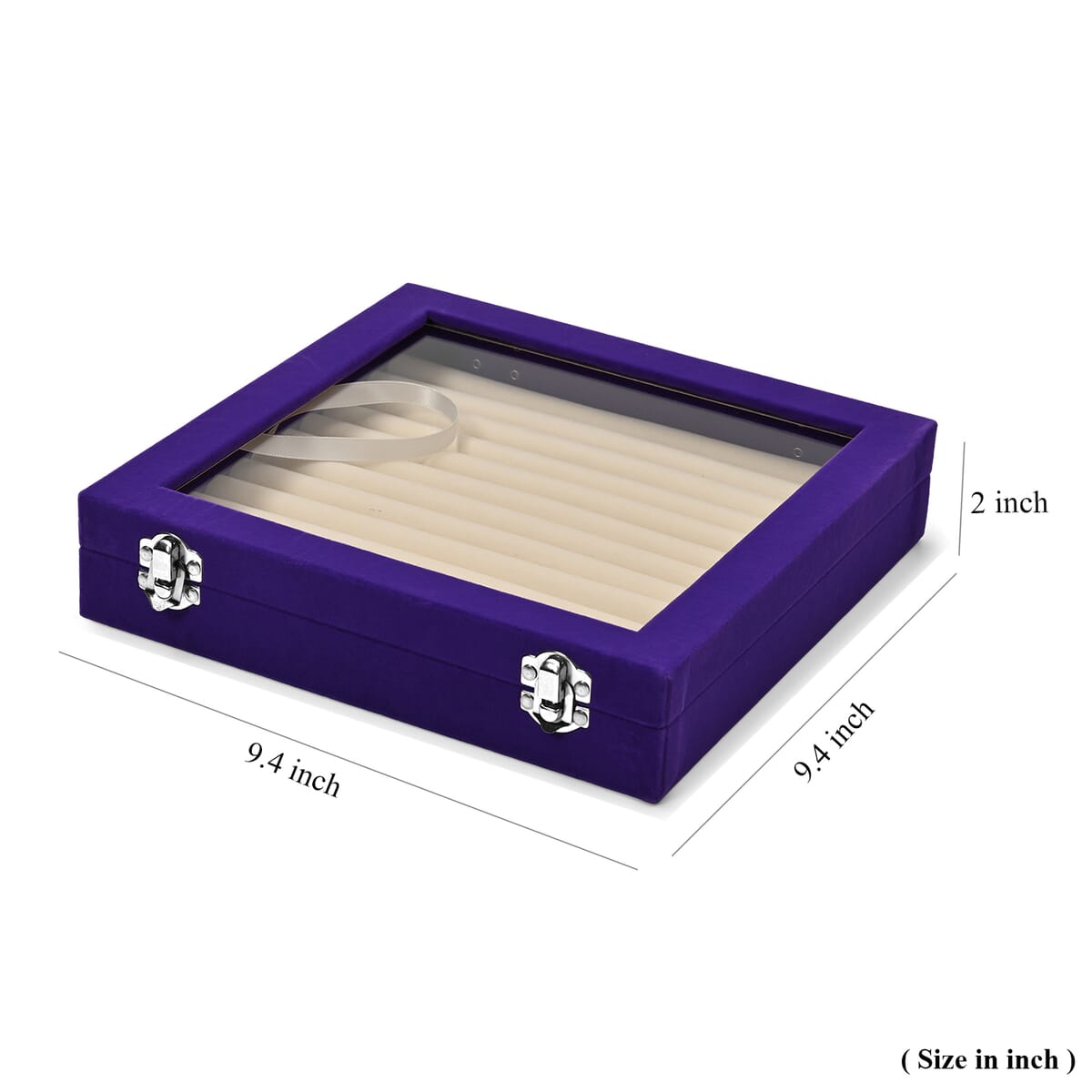 Purple Square Velvet Ring Box with Clear Glass Window image number 3