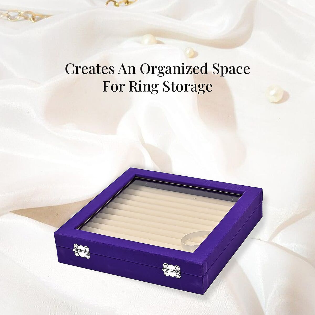 Purple Square Velvet Ring Box with Clear Glass Window image number 4