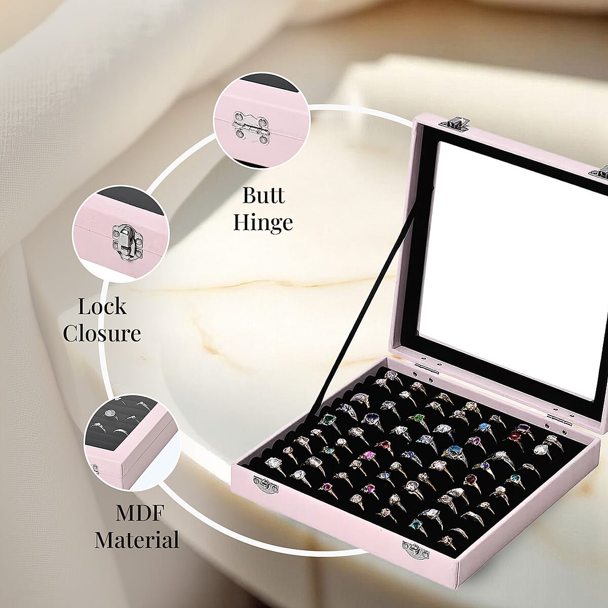 Pink Square Velvet Ring Box with Clear Glass Window image number 2