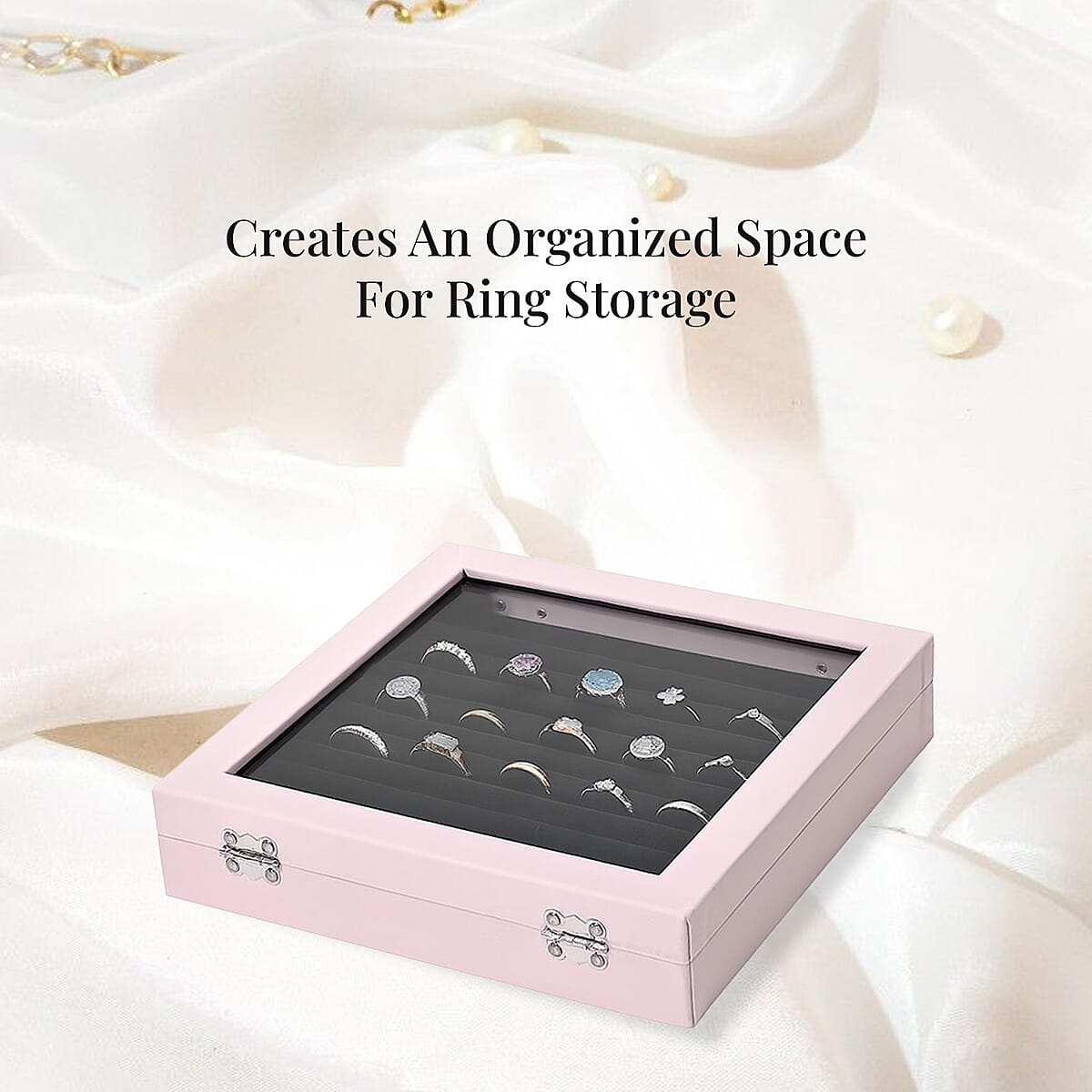 Pink Square Velvet Ring Box with Clear Glass Window image number 4