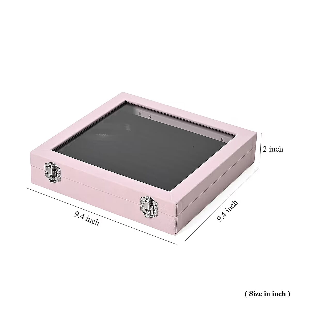 Pink Square Velvet Ring Box with Clear Glass Window image number 5