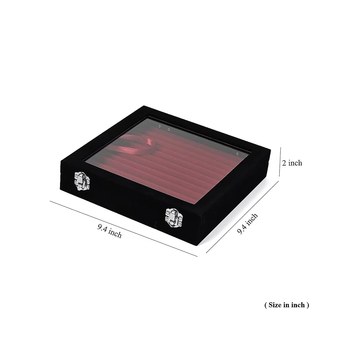 Black Square Velvet Ring Box with Clear Glass Window image number 5