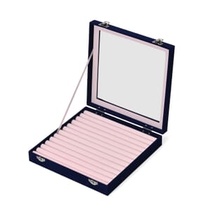 Dark Blue Square Velvet Ring Box with Clear Glass Window