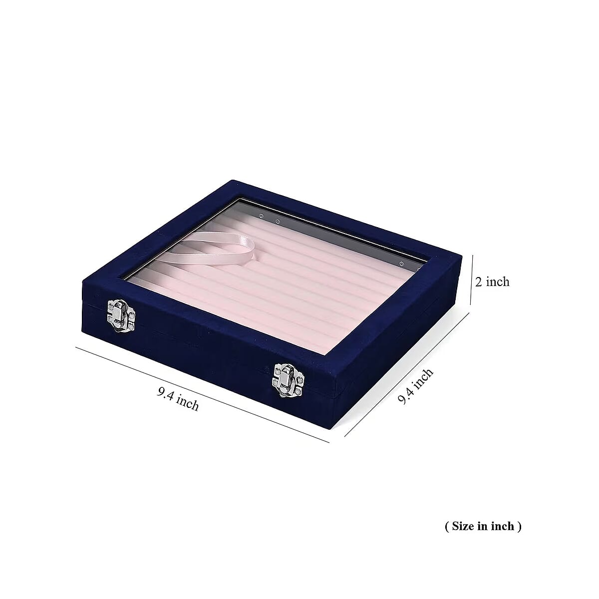 Dark Blue Square Velvet Ring Box with Clear Glass Window image number 5